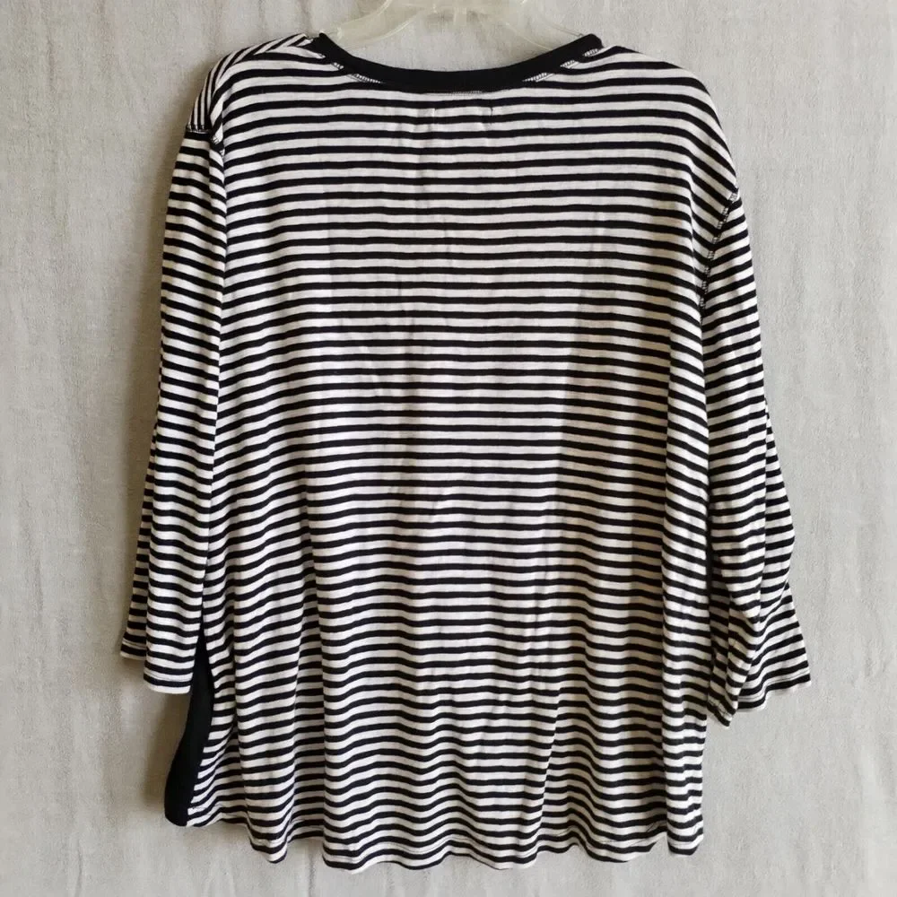 CHAPS‎ Sweater Womens 2XL 3/4 Sleeve Colorblock Stripe Knit White Navy Blue